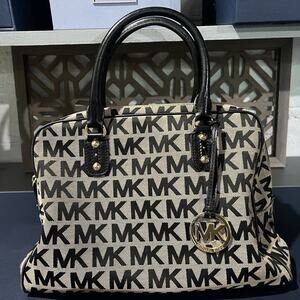 MICHAEL KORS Veronica Monogram Canvas & Leather Dome Satchel - Beige - Medium